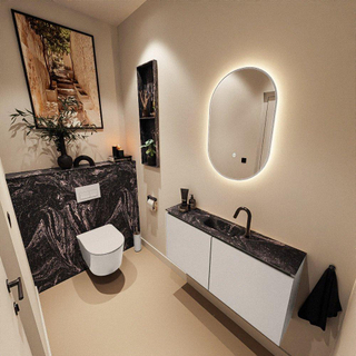 MONDIAZ TURE-DLUX Meuble toilette - 100cm - Linen - EDEN - vasque Lava - position centrale - 1 trou de robinet