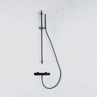 FortiFura Calvi Ensemble de douche barre curseur avec douchette stick, flexible lisse et robinet de douche Noir mat