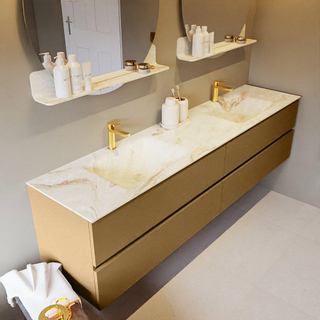 Mondiaz VICA-DLUX ensemble de meuble de salle de bain - 200cm - meuble sous-vasque oro - 4 tiroirs - lavabo encastré cloud double - 2 trous de robinet - version haute de 60cm - frape