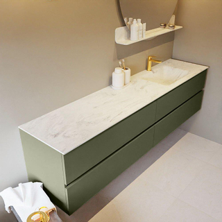 Mondiaz VICA-DLUX ensemble de meuble de salle de bain - 200cm - meuble sous-vasque armée - 4 tiroirs - lavabo encastré nuage droite - 1 trou de robinet - miroir modèle spot - version XL 60cm haut - opalo