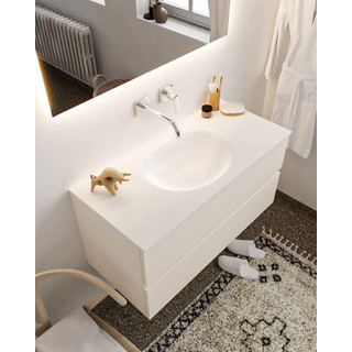 MONDIAZ VICA Ensemble de meuble salle de bain - 100cm - 2 tiroirs - lavabo Moon central - 0 trous de robinet - solid surface lin