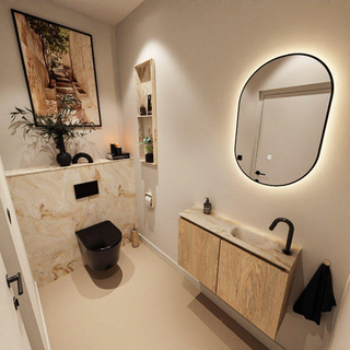 MONDIAZ TURE-DLUX Meuble toilette - 80cm - Washed Oak - EDEN - vasque Frappe - position droite - 1 trou de robinet