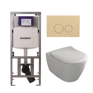 Villeroy & Boch Subway 2.0 Toiletset - Geberit inbouwreservoir - diepspoel - wandcloset - directflush - bedieningsplaat beige - ronde knoppen - wit