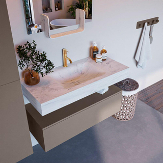 Mondiaz ALAN-DLUX Ensemble de meuble - 100cm - meuble Smoke mat - 1 tiroir - Lavabo Cloud Opalo suspendu - vasque Centre - 1 trou de robinet