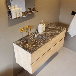 Mondiaz VICA-DLUX ensemble de meuble de salle de bain - 120cm - meuble sous-vasque chêne blanchi - 4 tiroirs - lavabo encastré cloud gauche - sans trous de robinet - miroir modèle spot - version XL 60cm de haut - lave