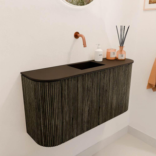 Mondiaz JOYA 83.2cm meuble de salle de bains - arrondi gauche et droite couleur Shadow - Vasque FAYE position Milieu Sans trou de robinet couleur Urban