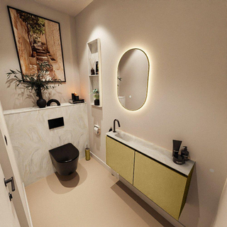 MONDIAZ TURE-DLUX Meuble toilette - 100cm - Oro - EDEN - vasque Ostra - position gauche - 1 trou de robinet