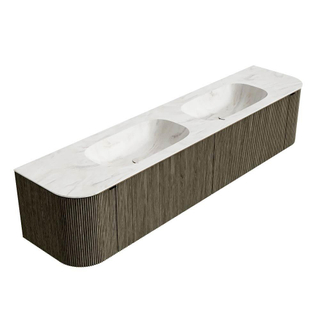 Mondiaz KURVE-DLUX Badkamermeubelset - 200x46x40cm - 2 lade - 2 deuren - wastafel solid surface - dubbel - zonder kraangat - Shadow