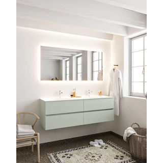 MONDIAZ VICA Ensemble de meuble salle de bain - 150cm - 4 tiroirs - lavabo Moon double - 2 trous de robinet - solid surface gris