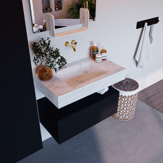 Mondiaz ALAN-DLUX Ensemble de meuble - 80cm - meuble Urban mat - 1 tiroir - Lavabo Cloud Opalo suspendu - vasque Centre - 0 trous de robinet