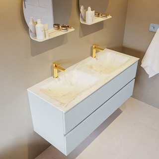 Mondiaz VICA-DLUX ensemble de meuble de salle de bain - 120cm - meuble sous-vasque argile - 2 tiroirs - lavabo encastré nuage double - 2 trous de robinet - version haute 60cm - opalo