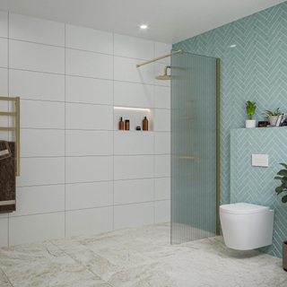 FugaFlow Eccelente Vetro inloopdouche badkamer - 70x200cm - ribbelglas - wandarm - geborsteld messing