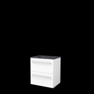 Basic-Line Start 46 ensemble de meubles de salle de bain 60x46cm avec poignées 2 tiroirs vasque en pierre dure 1 trou pour robinetterie mdf laqué blanc glacier