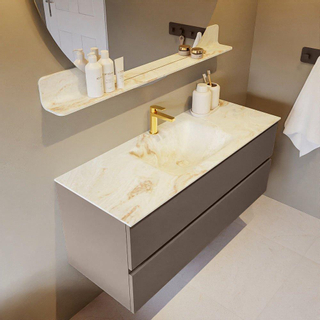 Mondiaz VICA-DLUX Ensemble de meuble de salle de bain - 120cm - meuble sous-vasque fumée - 2 tiroirs - lavabo encastré nuage milieu - 1 trou de robinet - version haute 60cm - frape