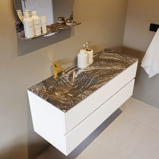 Mondiaz VICA-DLUX ensemble de meuble de salle de bain - 120cm - meuble sous lavabo talc - 2 tiroirs - lavabo encastré cloud gauche - 1 trou de robinet - miroir modèle spot - version XL 60cm haut - lave