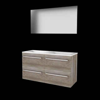 Basic-Line Basic 46 ensemble de meubles de salle de bain 120x46cm avec poignées 4 tiroirs lavabo acrylique 2 trous de robinetterie miroir mfc scotch oak