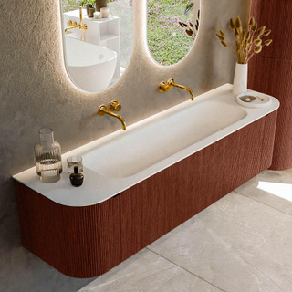 Mondiaz KURVE Ensemble de meuble salle de bain - 170x46x40cm - 1 tiroir - 2 portes - lavabo en solid surface - milieu - sans trou de robinet - Ruby