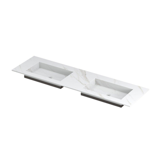 INK Post lavabo - 160x45x1cm - 2 lavabos - 0 trous de robinet - céramique Calacatta mat