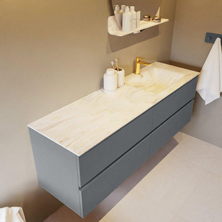 Mondiaz VICA-DLUX Ensemble de meuble de salle de bain - 150cm - meuble sous-vasque plata - 4 tiroirs - lavabo encastré cloud droite - 1 trou de robinet - miroir modèle spot - version XL 60cm haut - ostra