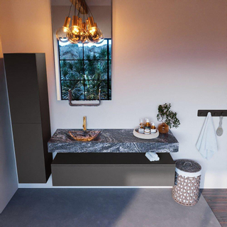 Mondiaz ALAN-DLUX Ensemble de meuble - 150cm - meuble Dark grey mat - 1 tiroir - Lavabo Cloud Lava suspendu - vasque Gauche - 1 trou de robinet