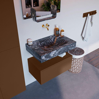 Mondiaz ALAN-DLUX Ensemble de meuble - 70cm - meuble Rust mat - 1 tiroir - Lavabo Cloud Lava suspendu - vasque Centre - 0 trous de robinet