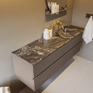 Mondiaz VICA-DLUX ensemble de meuble de salle de bain - 150cm - meuble sous-vasque fumée - 4 tiroirs - lavabo encastré nuage droite - sans trous de robinet - miroir modèle spot - version XL 60cm haut - lave