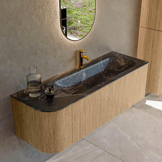 MONDIAZ KURVE-DLUX 135cm Meuble salle de bain avec module 25 G - couleur Oak - 1 tiroir - 1 porte - vasque BIG MEDIUM droite - 1 trou de robinet - couleur Lava