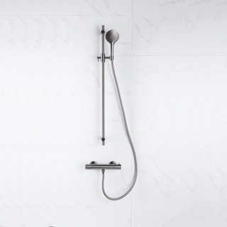 FortiFura Calvi Ensemble de douche barre curseur avec douchette ronde, flexible lisse et robinet de douche Gunmetal PVD