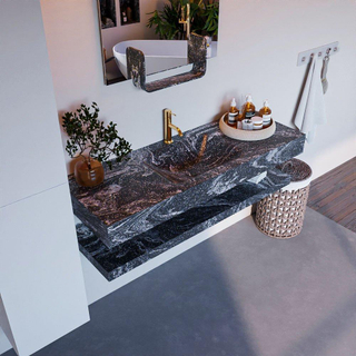 Mondiaz ALAN-DLUX Ensemble de meuble - 130cm - meuble Lava mat - 0 tiroirs - Lavabo Cloud Lava suspendu - vasque Centre - 1 trou de robinet