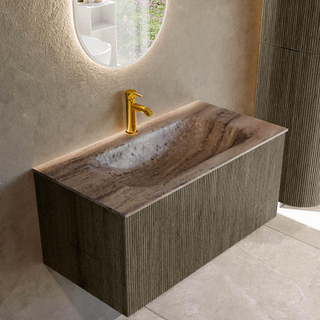 MONDIAZ KURVE-DLUX 90cm badmeubel kleur Shadow met 1 lade en 0 deuren. Wastafel BIG SMALL Midden 1 kraangat Oza.