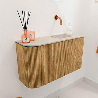 Mondiaz JOYA-DLUX Meuble de toilette 71,6cm - arrondi gauche couleur Chêne - Vasque FAYE position Droite Sans trou de robinet couleur Frappe