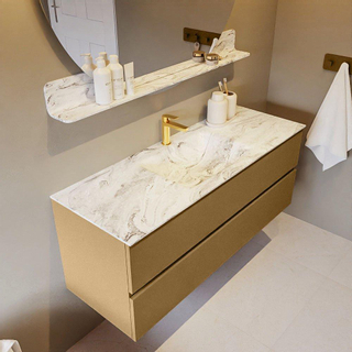 Mondiaz VICA-DLUX Ensemble de meuble de salle de bain - 130cm - meuble sous-vasque oro - 2 tiroirs - lavabo encastré cloud milieu - 1 trou de robinet - version haute de 60cm - glace