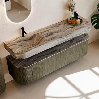 MONDIAZ THOR-DLUX Meuble de salle de bains 170cm arrondi gauche + droite couleur Shadow avec 1 tiroir et 2 portes. Vasque suspendue CLOUD Gauche 1 trou de robinet couleur Sombra.