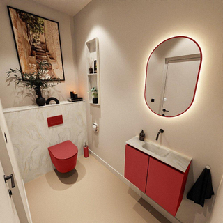 MONDIAZ TURE-DLUX Meuble toilette - 60cm - Fire - EDEN - vasque Ostra - position centrale - sans trou de robinet