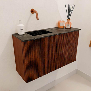 Mondiaz JOYA-DLUX 70cm toiletmeubel - kleur Ruby - Wastafel FAYE positie Links Zonder kraangat kleur Lava.