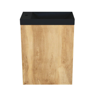 Arcqua Marble Ensemble fontaine - 40x22x54.5cm - fontaine mat noir - sans trop-plein - chêne naturel