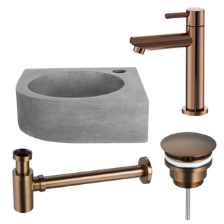 FugaFlow Eccelente Pietra fonteinset - 31.5x31.5x10cm - 1 kraangat - hoek - fonteinkraan koper - beton