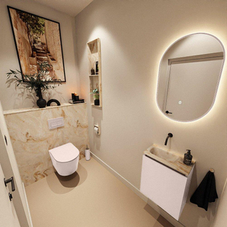 MONDIAZ TURE-DLUX Meuble toilette - 40cm - Rosee - EDEN - vasque Frappe - position gauche - sans trou de robinet