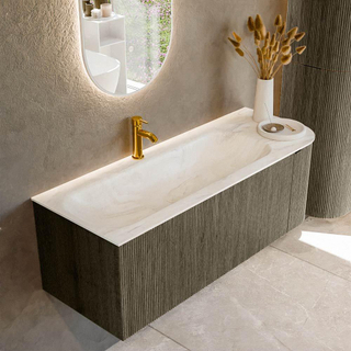 Mondiaz KURVE-DLUX Badkamermeubelset - 125x46x40cm - 1 lade - 1 deur - wastafel solid surface - links - 1 kraangat - Shadow