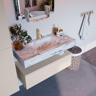 Mondiaz ALAN-DLUX Ensemble de meuble - 100cm - meuble Linen mat - 1 tiroir - Lavabo Cloud Glace suspendu - vasque Centre - 1 trou de robinet