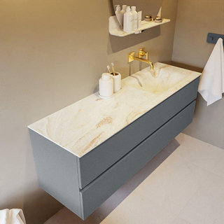 Mondiaz VICA-DLUX ensemble de meuble de salle de bain - 150cm - meuble sous-vasque plata - 2 tiroirs - lavabo encastrée cloud droite - sans trous de robinet - version haute de 60cm - frape