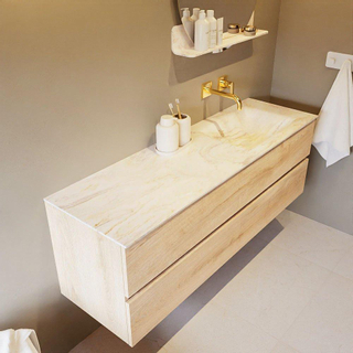 Mondiaz VICA-DLUX ensemble de meuble de salle de bain - 150cm - meuble sous-vasque chêne blanchi - 2 tiroirs - lavabo encastré cloud droite - sans trous de robinet - version haute de 60cm - ostra