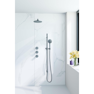 Fortifura Nebbio Regendoucheset - inbouwkraan - inbouwdeel - glijstang - doucheslang metaal - ronde handdouche - 35cm wandarm - 30cm ronde hoofddouche - geborsteld gunmetal PVD