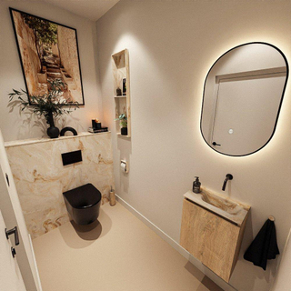 MONDIAZ TURE-DLUX Meuble toilette - 40cm - Washed Oak - EDEN - vasque Frappe - position droite - sans trou de robinet