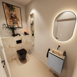 MONDIAZ TURE-DLUX Meuble toilette - 40cm - Plata - EDEN - vasque Frappe - position centrale - sans trou de robinet