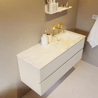 Mondiaz VICA-DLUX Ensemble de meuble de salle de bain - 120cm - meuble sous-vasque lin - 4 tiroirs - lavabo encastrée cloud droite - sans trous de robinet - version haute de 60cm - ostra