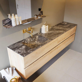 Mondiaz VICA-DLUX ensemble de meuble de salle de bain - 200cm - meuble sous-vasque chêne blanchi - 4 tiroirs - lavabo encastré cloud gauche - sans trous de robinet - version haute de 60cm - lave