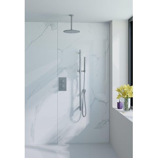 Fortifura Calvi Ensemble de douche pluie encastrable - thermostatique - bras plafond - pommeau 25cm - barre curseur - douchette stick - flexible lisse - Inox brossé