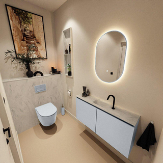 MONDIAZ TURE-DLUX Meuble toilette - 100cm - Clay - EDEN - vasque Opalo - position centrale - 1 trou de robinet