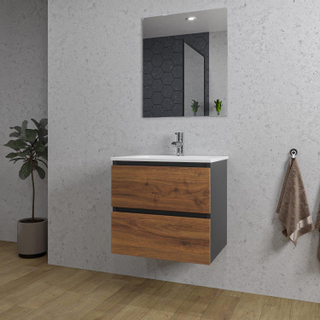 Adema Industrial 2.0 ensemble de meubles de salle de bain 60x45x55cm 1 vasque en céramique blanche 1 trou de robinetterie miroir rectangulaire bois/noir